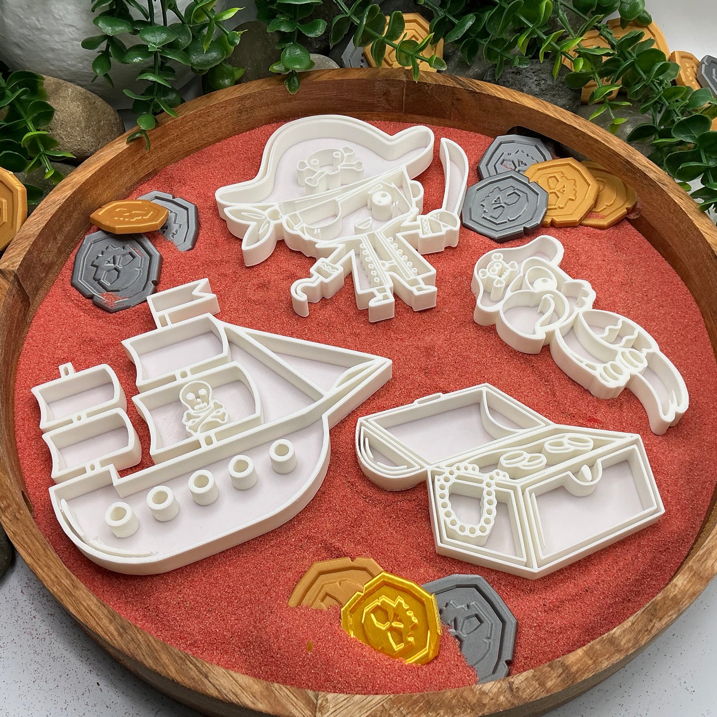 3D-printed pirates play sensory filling tray, 4-piece treasure-themed set for sand and rice tuff trays - view 1 of 13