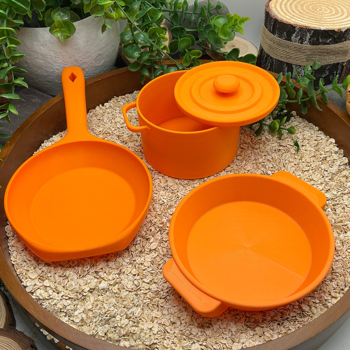 Kitchen Pot & Pan Set (3 Piece) - 3D Printed Eco-Friendly Cooking Role Play Toy
