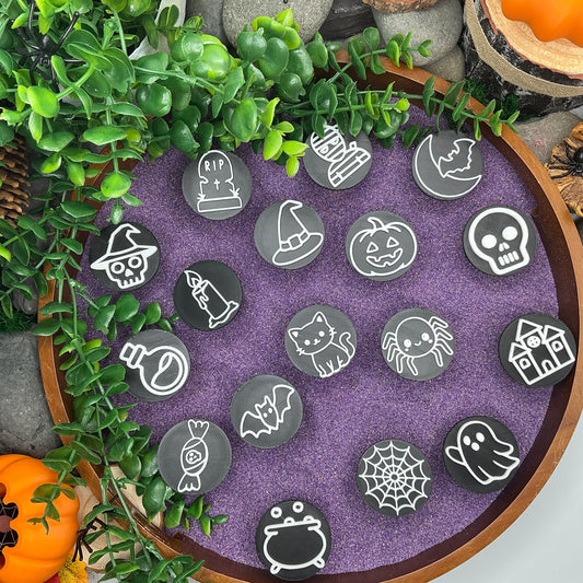 Halloween Play Dough Stamps 17 Piece Set - Sensory Stamps for Play Dough, Kinetic Sand & Clay