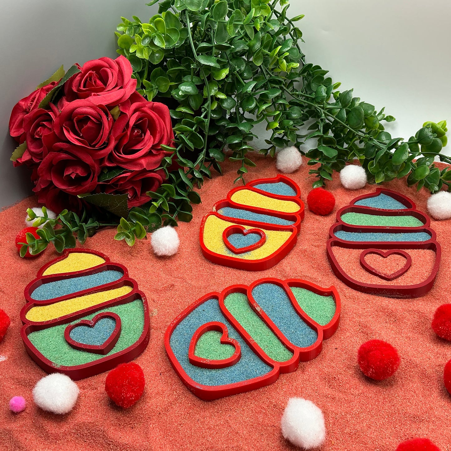 Valentine's Day Cupcake Sensory Trays & Heart Scoops Eco Friendly Montessori Toy - Close Up