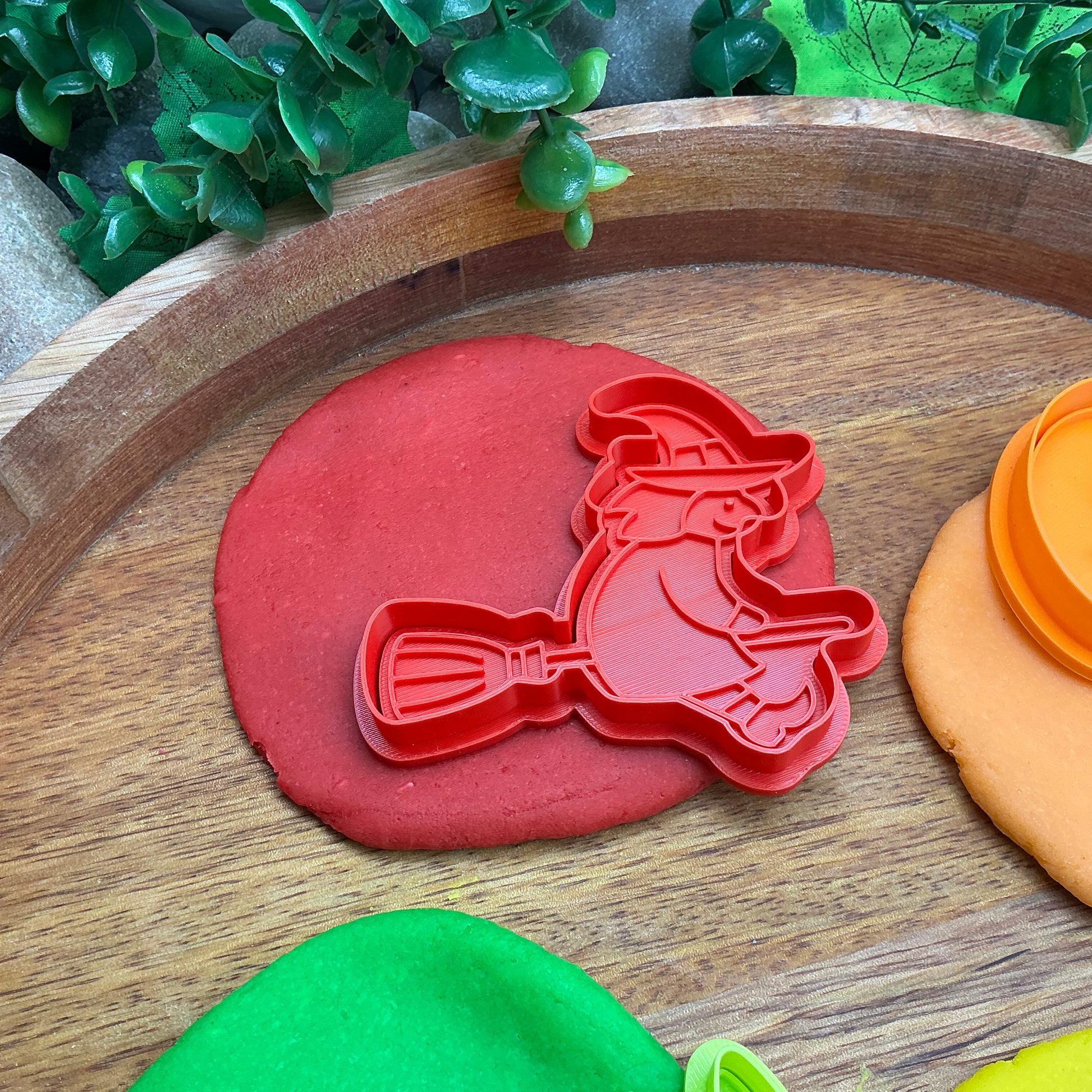 3D-printed witch Halloween play dough cookie cutter set - 4 piece (witch on broom, cauldron, hat and pumpkin) colour set A - view 2 of 13