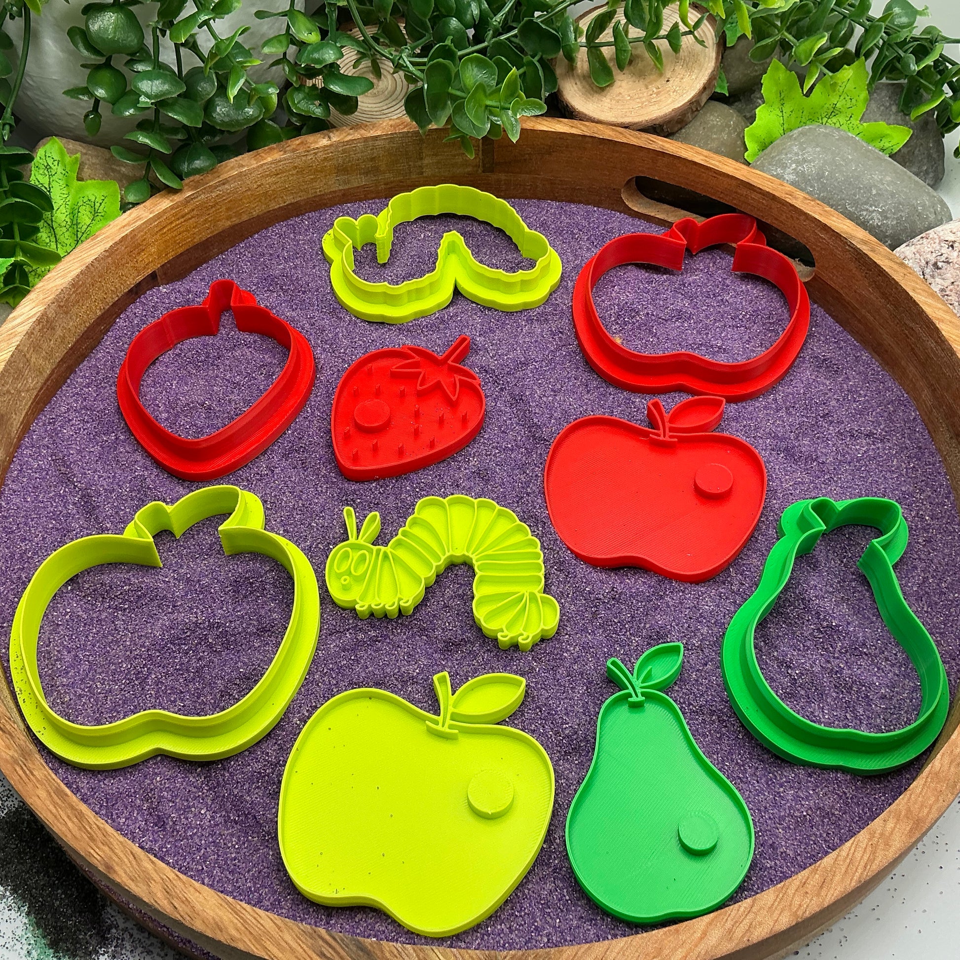 3D-printed caterpillar and fruit cookie cutter set - 5 piece for Very Hungry Caterpillar play dough storytime - view 9 of 12