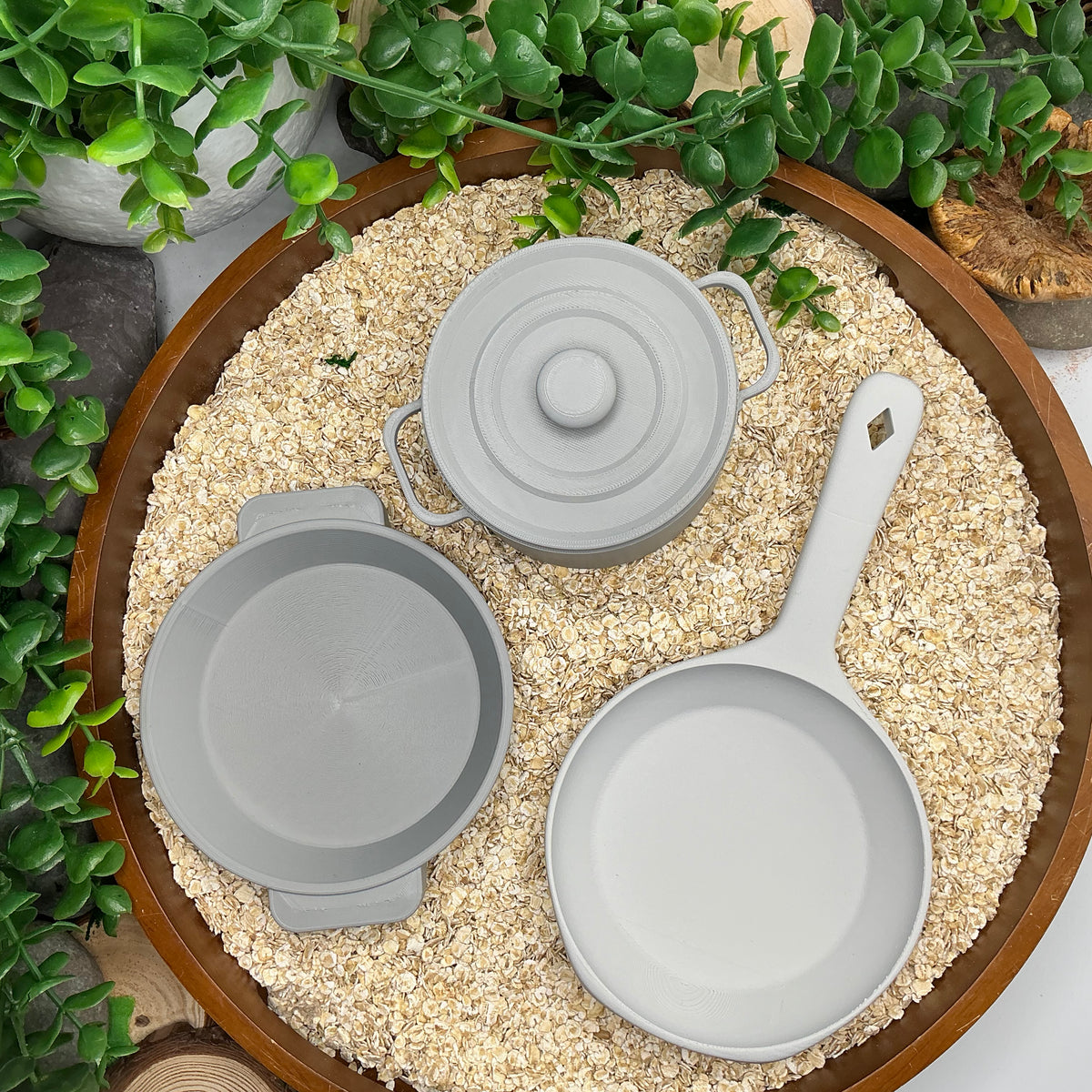 Kitchen Pot & Pan Set (3 Piece) - 3D Printed Eco-Friendly Cooking Role Play Toy