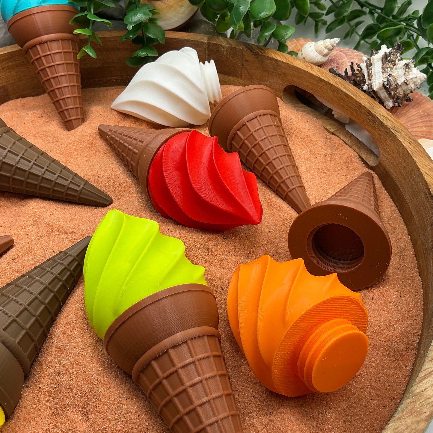 Ice Cream Scoops & Cones Twist Action Role Play Kitchen Food bubblegum,Lime & colourful toppings