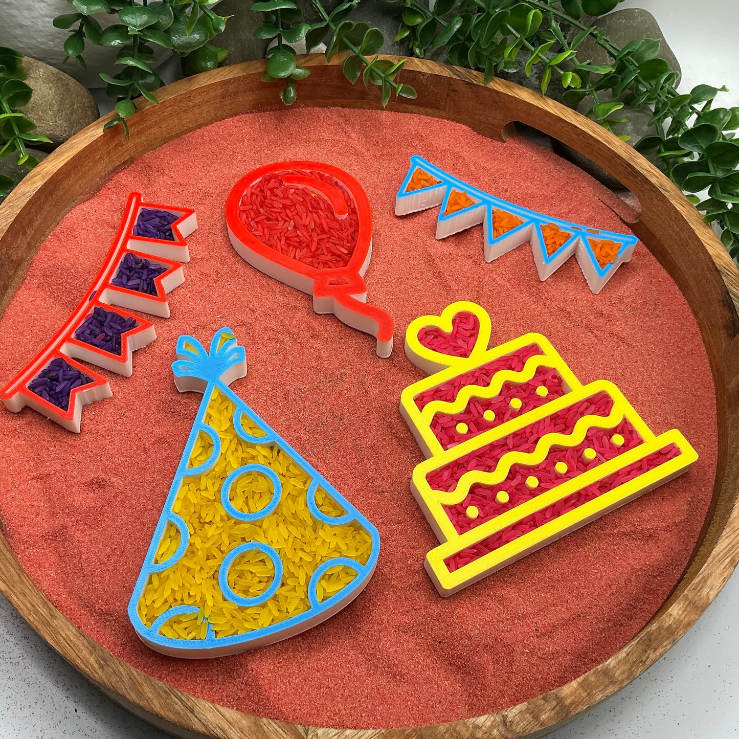 3D-printed birthday play sensory filling tray, 5-piece set with cake, balloon, banner and party hat - view 7 of 12