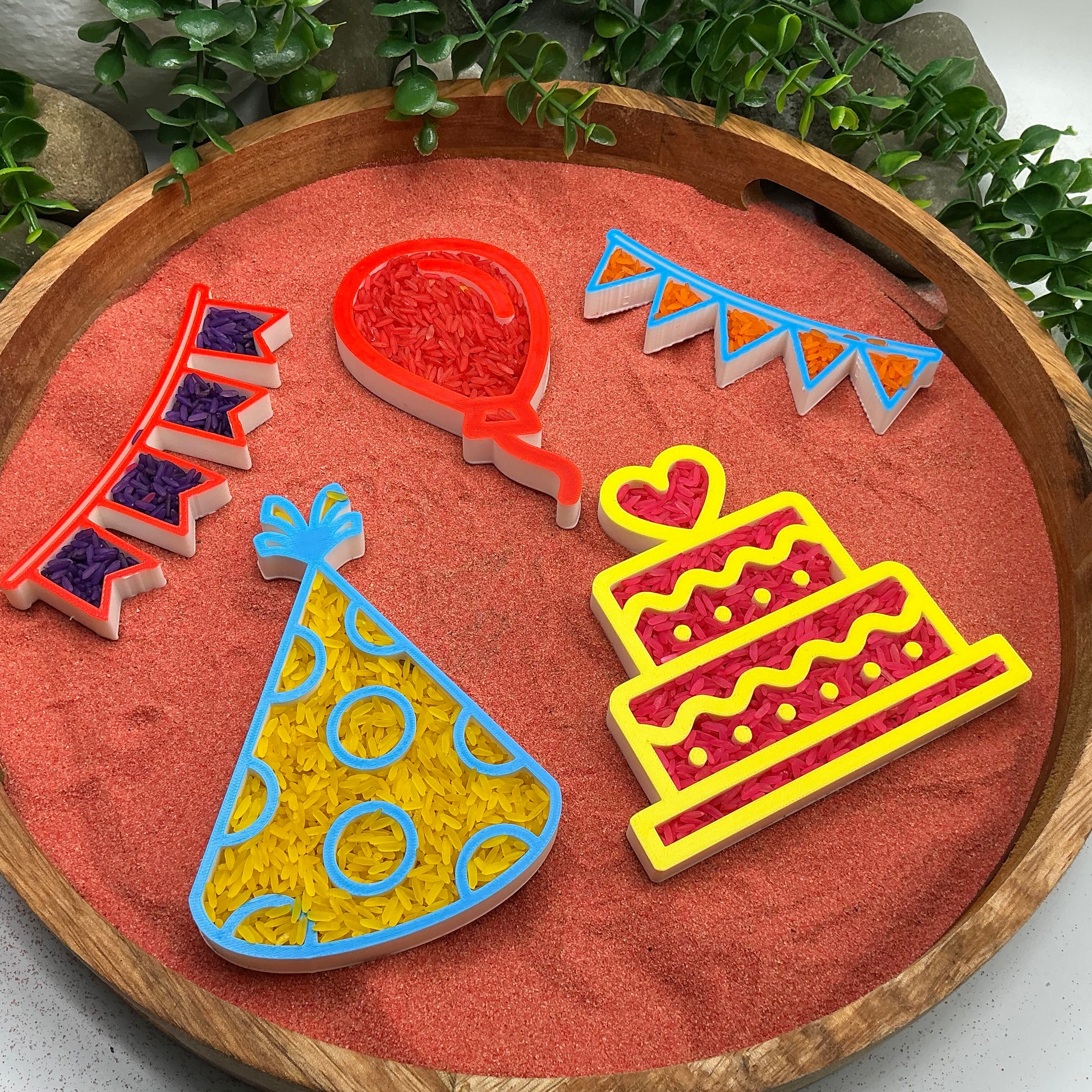 3D-printed birthday play sensory filling tray, 5-piece set with cake, balloon, banner and party hat - view 7 of 12