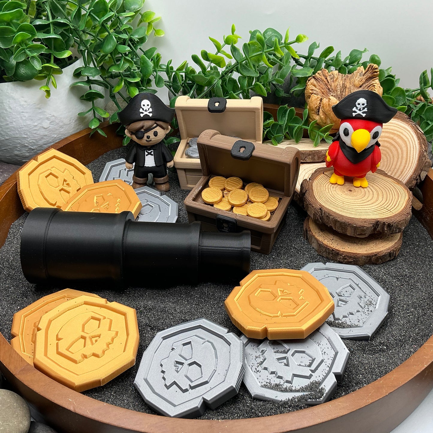 Pirate,Treasure Chest, Parrot & Treasure Coins 6 piece set