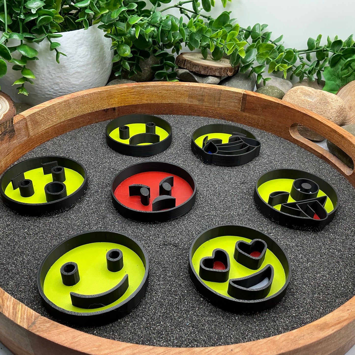 Emotion faces fill shapes 7 piece set emotion themed tuff trays sensory filling trays