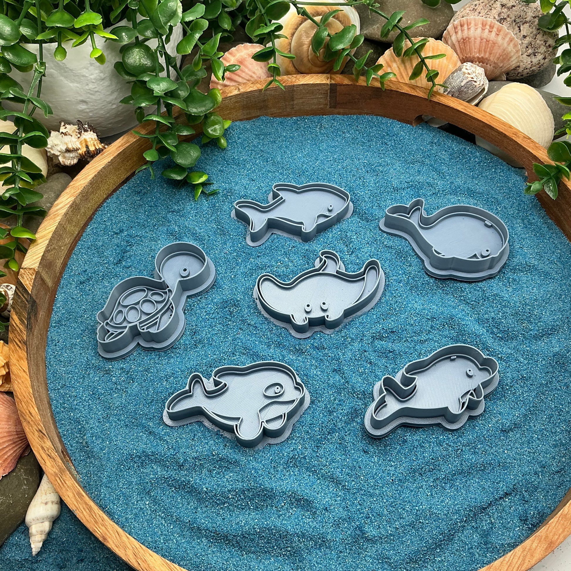 3D-printed sea animals play dough cookie cutter set - 6 piece with dolphins, whale, shark, stingray and turtle - view 1 of 9