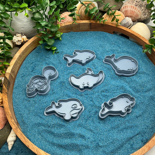 3D-printed sea animals play dough cookie cutter set - 6 piece with dolphins, whale, shark, stingray and turtle - view 1 of 9