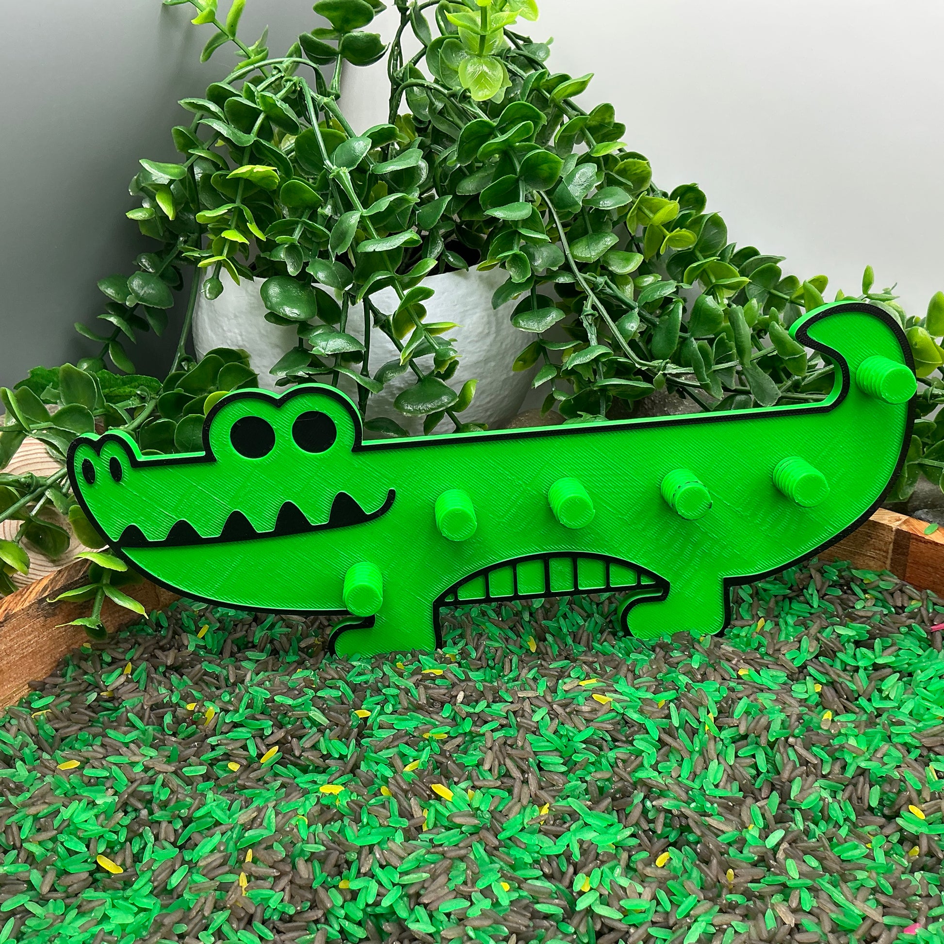 3D-printed animal thread peg board sensory set with screw-on nuts - 6 piece safari set including zebra, panda, lion, crocodile, giraffe and snake - view 21 of 25