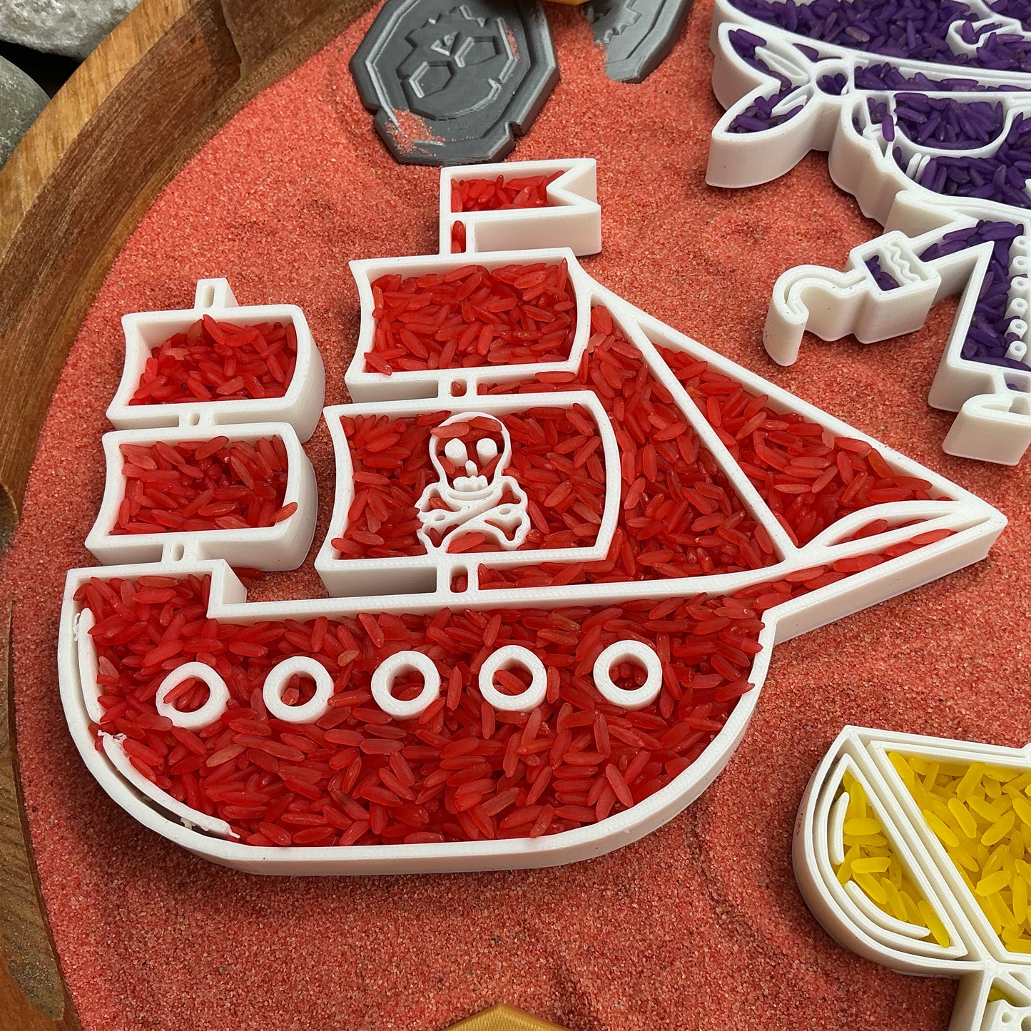 3D-printed pirates play sensory filling tray, 4-piece treasure-themed set for sand and rice tuff trays - view 9 of 13