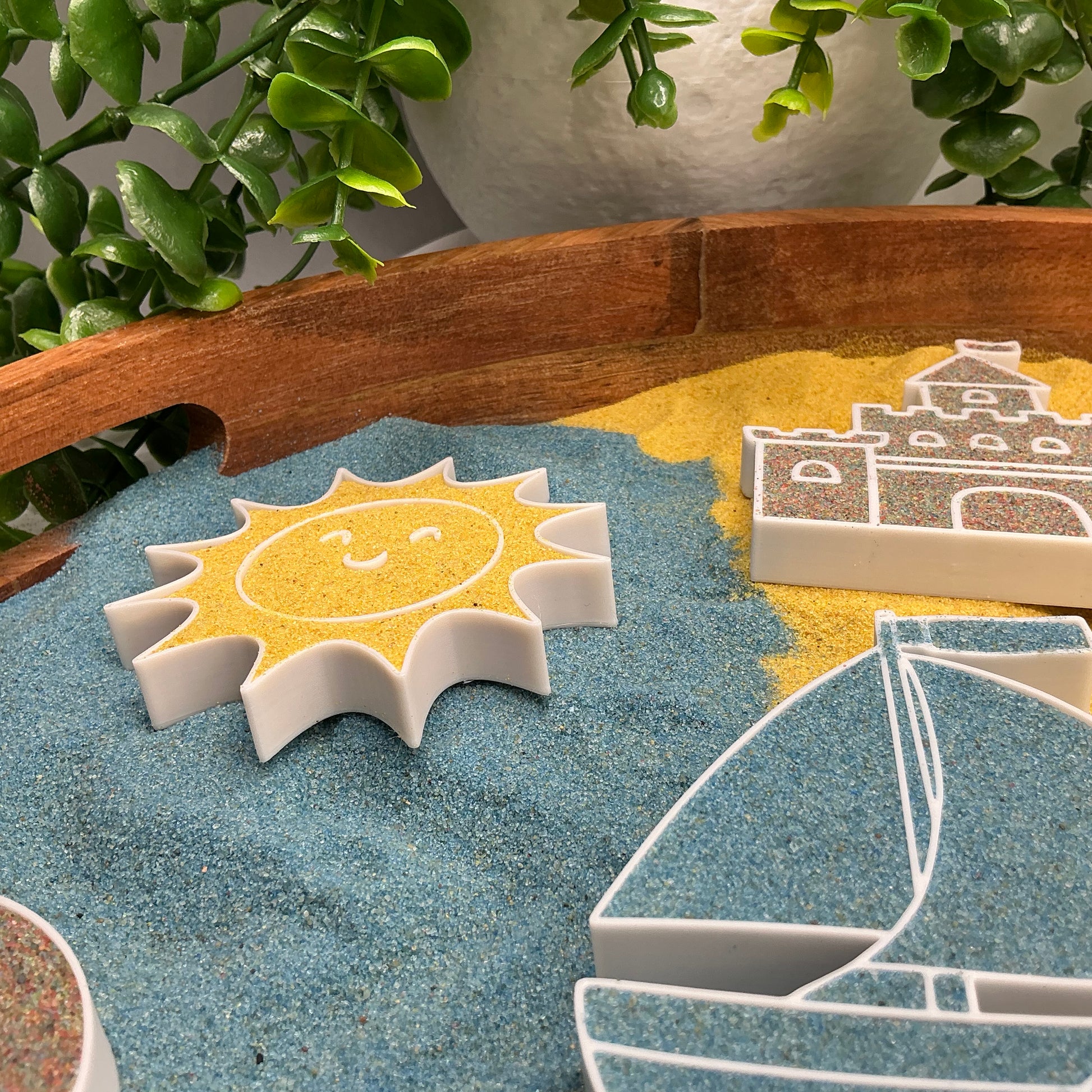 3D-printed beach holiday sensory filling tray, 8-piece set with sun, sandcastle, boat, duck, shells, ball, bucket and spade - view 6 of 12