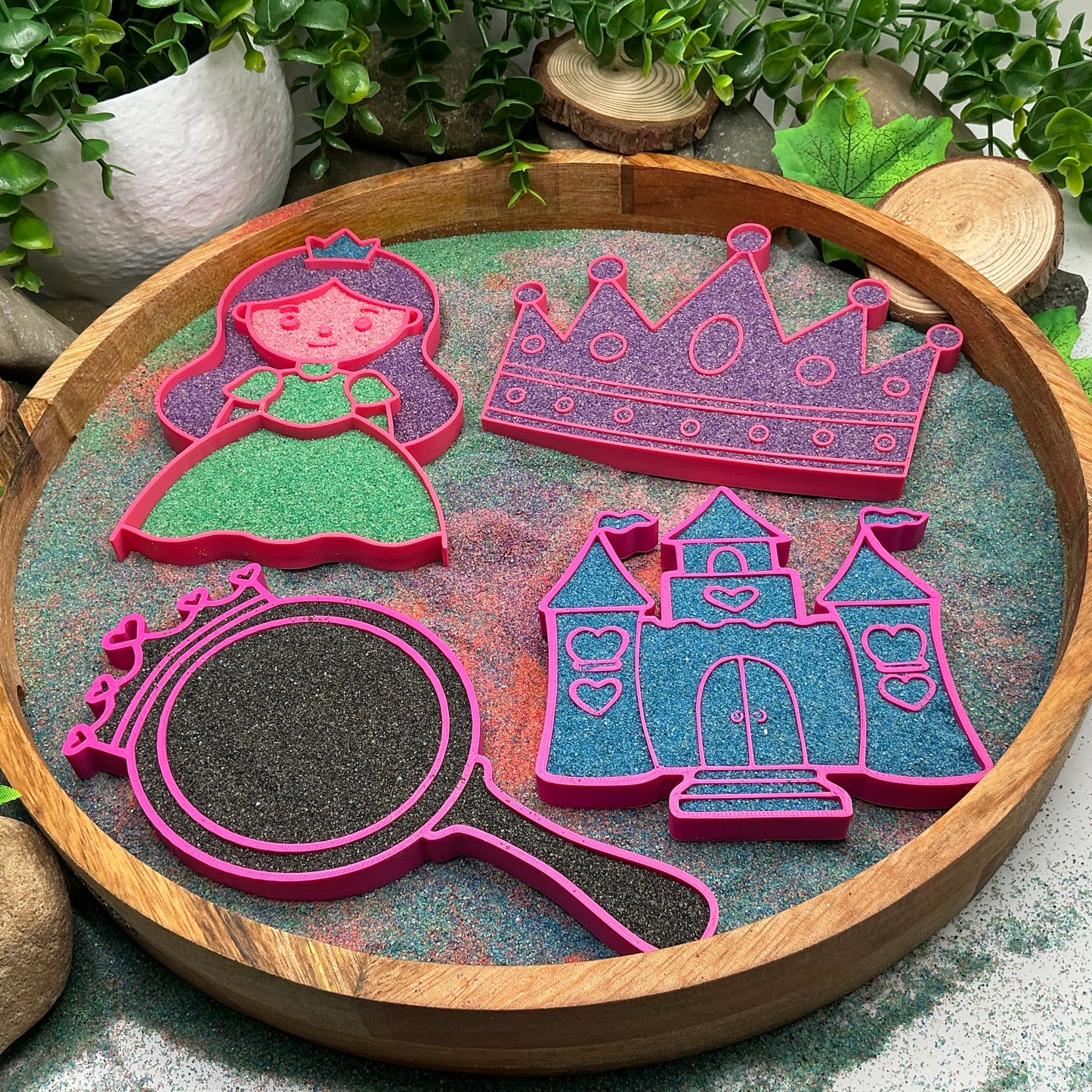 Princess theme fill shapes 4 piece set princess castle crown & mirror