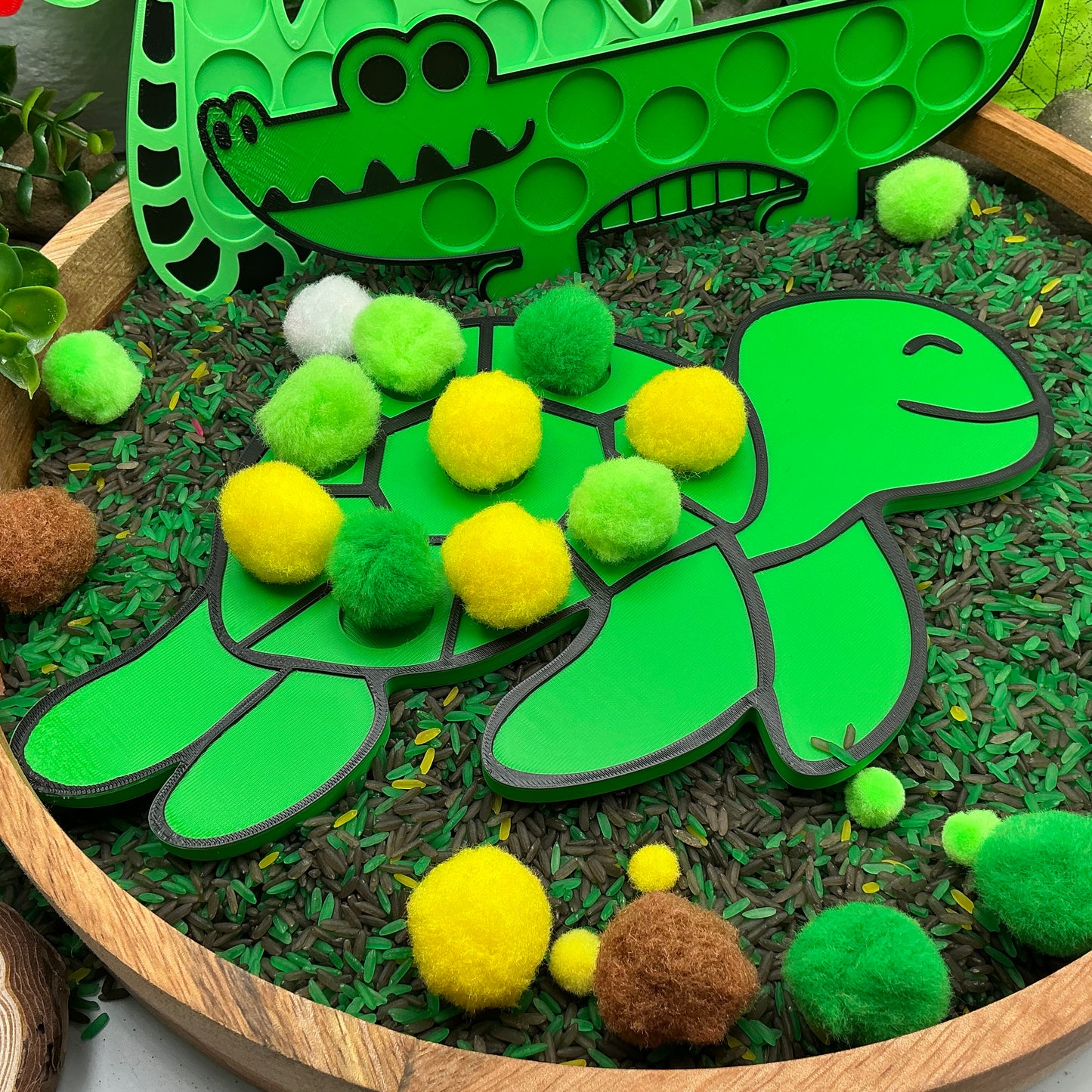 3D-printed animal shape board sensory set, 3 pieces - snake, crocodile and turtle for pom-pom play - view 10 of 13