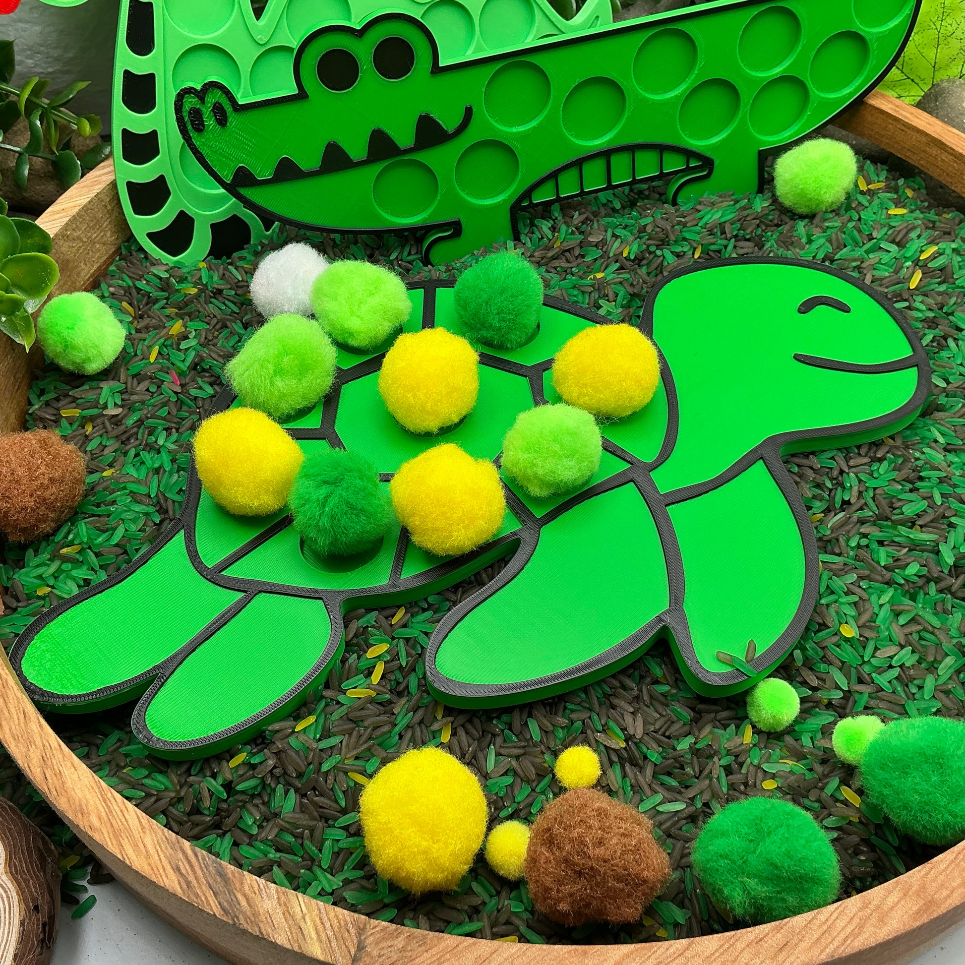 3D-printed animal shape board sensory set, 3 pieces - snake, crocodile and turtle for pom-pom play - view 10 of 13