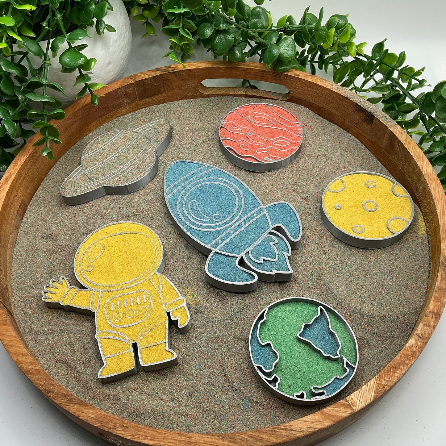 Space Sensory Filling Trays 6 Piece Set - showing texture