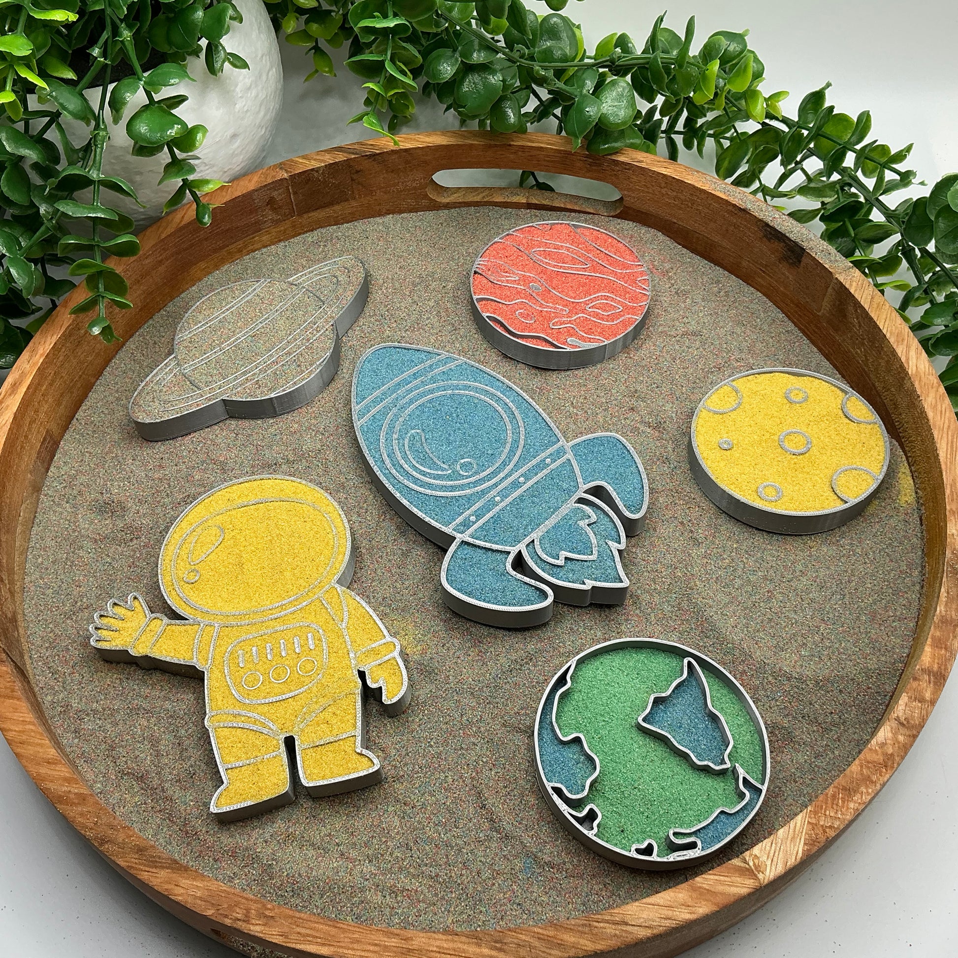 Space Sensory Filling Trays 6 Piece Set - showing texture