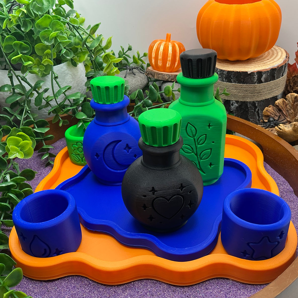 Halloween Special Potion Play Set - 14 Piece Sensory Play Kit with Potion Bottles, Cups, Mixing Bowl, Mini Fire Pit & Trays