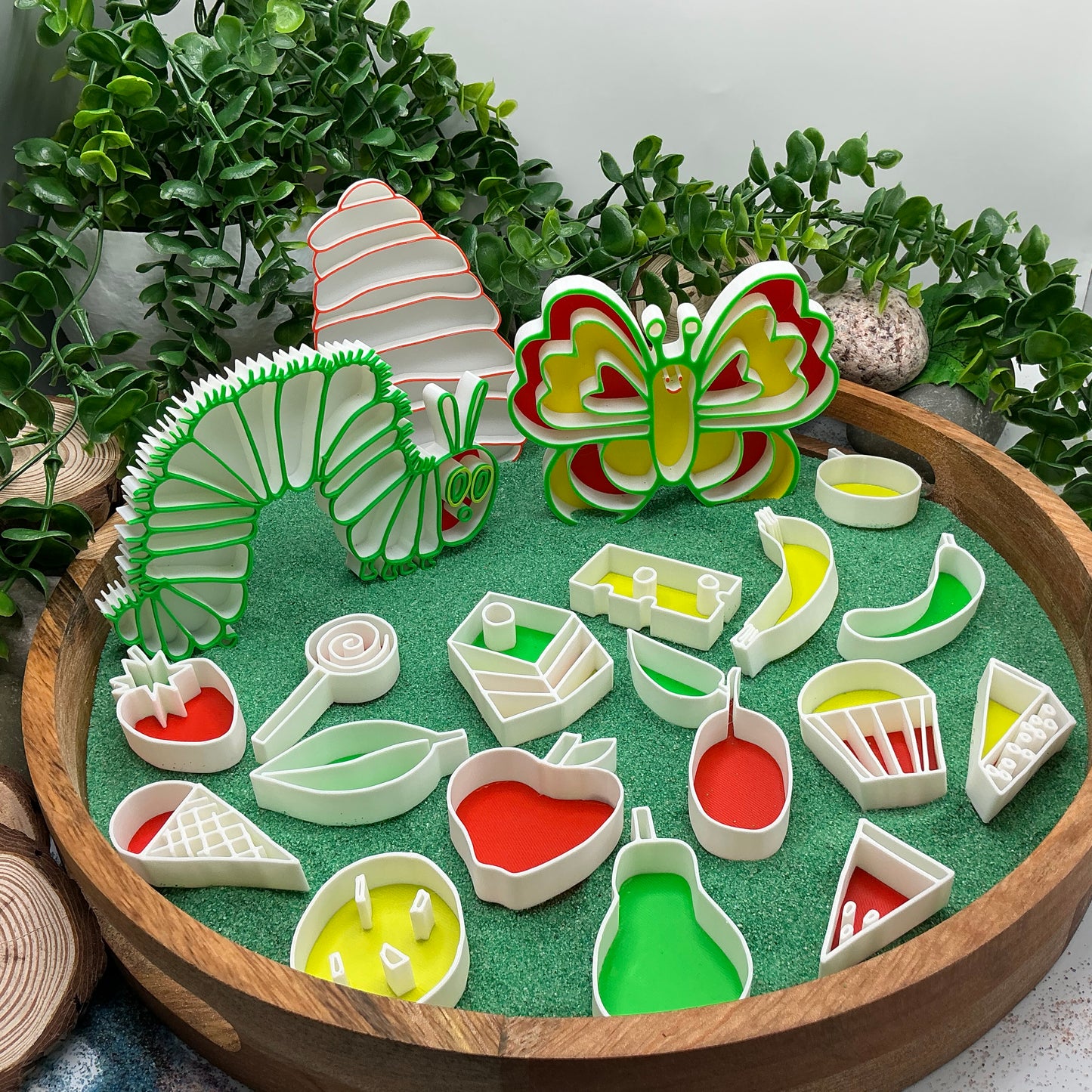 Caterpillar , Butterfly & cocoon 16 piece food set story book telling Sensory Filling Trays Set - Eco-Friendly 3D Printed 19 piece total
