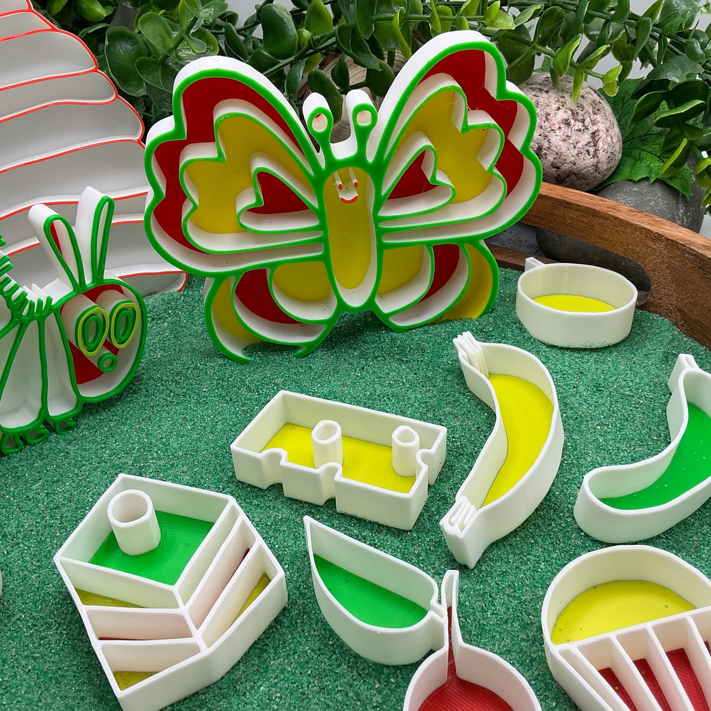 Caterpillar , Butterfly & cocoon 16 piece food set story book telling Sensory Filling Trays Set - Eco-Friendly 3D Printed 19 piece total