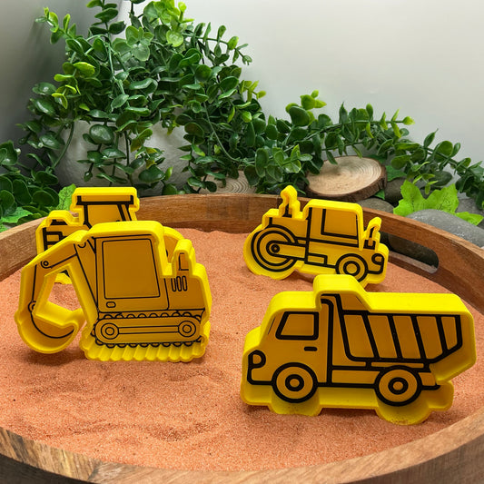 3D-printed construction vehicles sensory fill shape set - 4 piece colour set B for tuff trays and sandpits - view 2 of 14