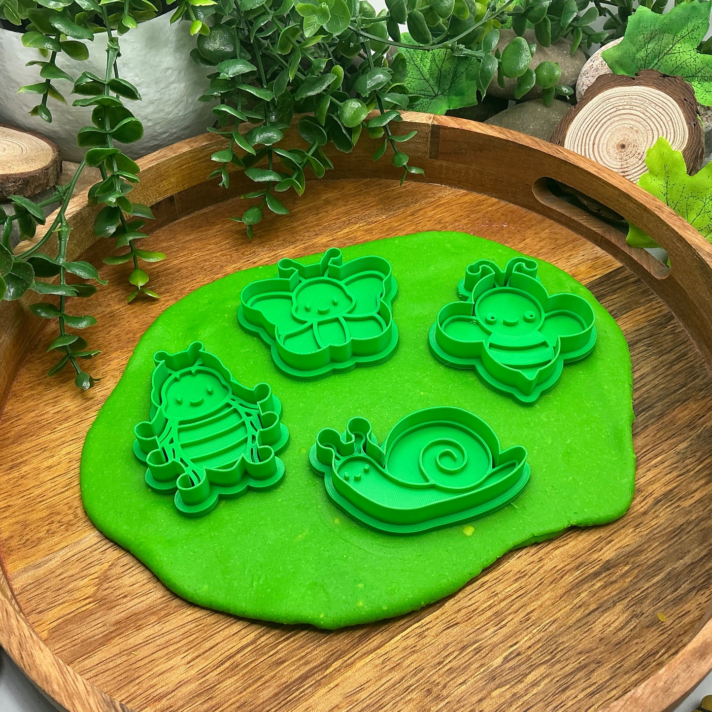 3D-printed spring garden insects play dough cookie cutter set - 4 piece with bee, butterfly, snail and ladybug - view 1 of 13