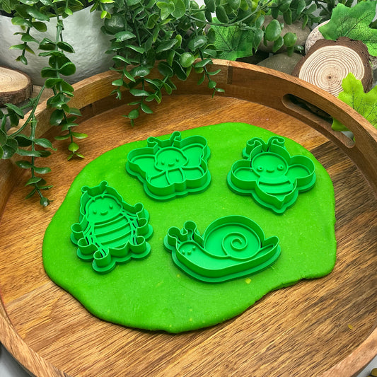 3D-printed spring garden insects play dough cookie cutter set - 4 piece with bee, butterfly, snail and ladybug - view 1 of 13
