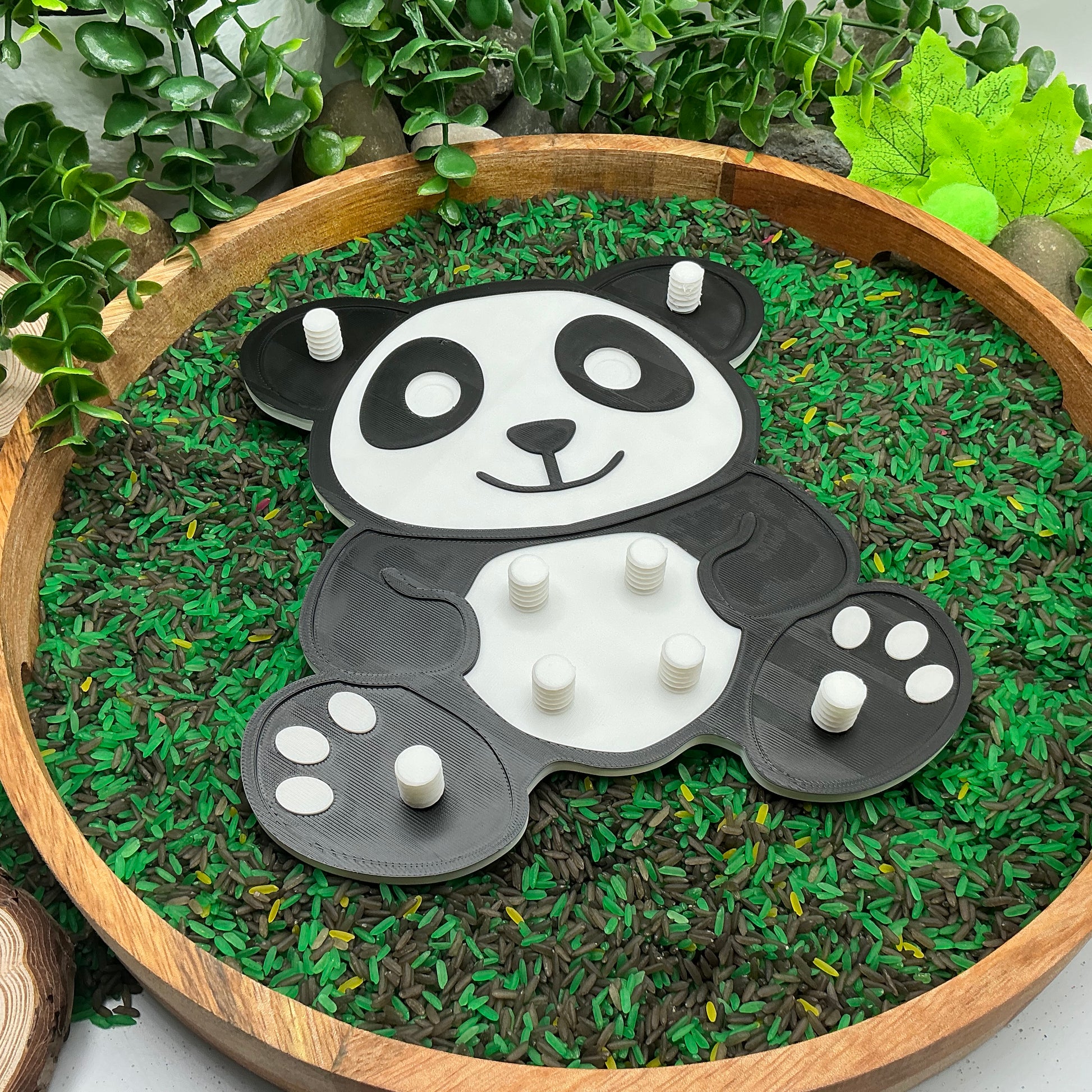 3D-printed panda thread peg board sensory toy with screw-on nuts - fine motor and pre-writing skill builder - view 8 of 8