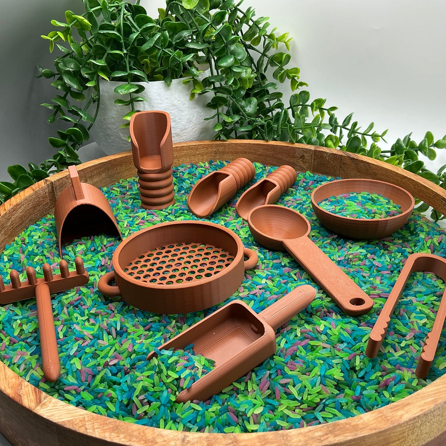 Sensory Play Tool Set - 9 Piece Set (Tweezers, Scoops, Sieve & Rake)
