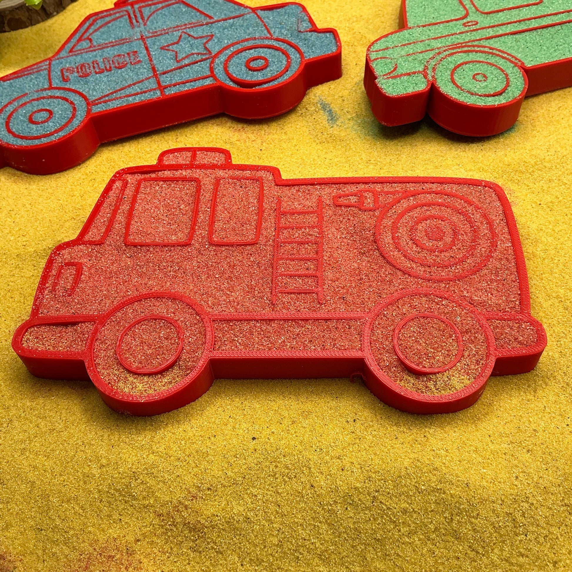 Red Emergency Vehicles Sensory Trays (Set of 3) Fire Engine Police & Ambulance M - Detail Shot
