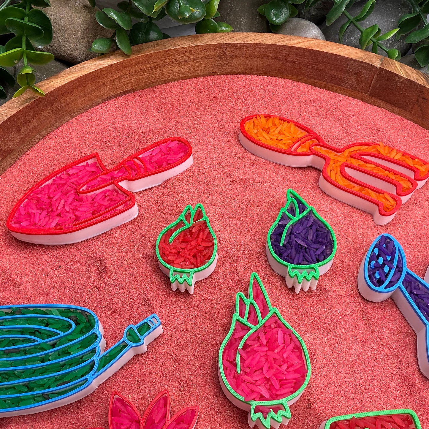 3D-printed gardening play sensory filling tray, 9-piece set for sand and rice tuff trays - spring garden theme - view 8 of 13