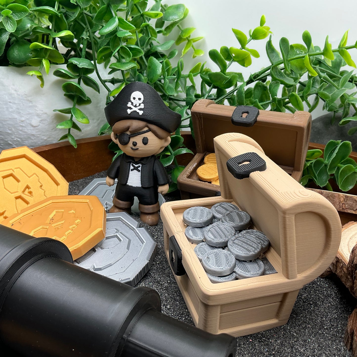 Pirate,Treasure Chest, Parrot & Treasure Coins 6 piece set