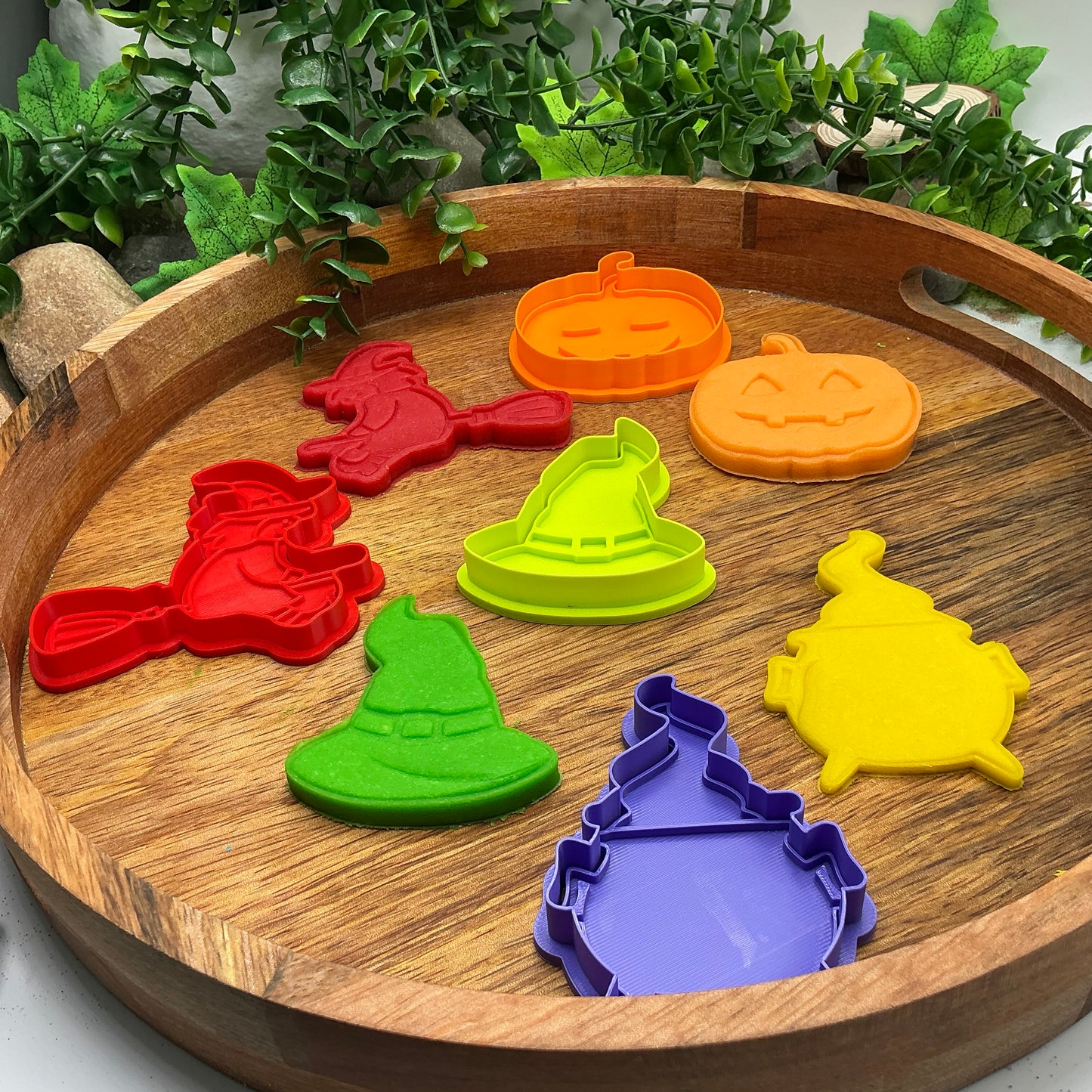 3D-printed witch Halloween play dough cookie cutter set - 4 piece (witch on broom, cauldron, hat and pumpkin) colour set A - view 11 of 13
