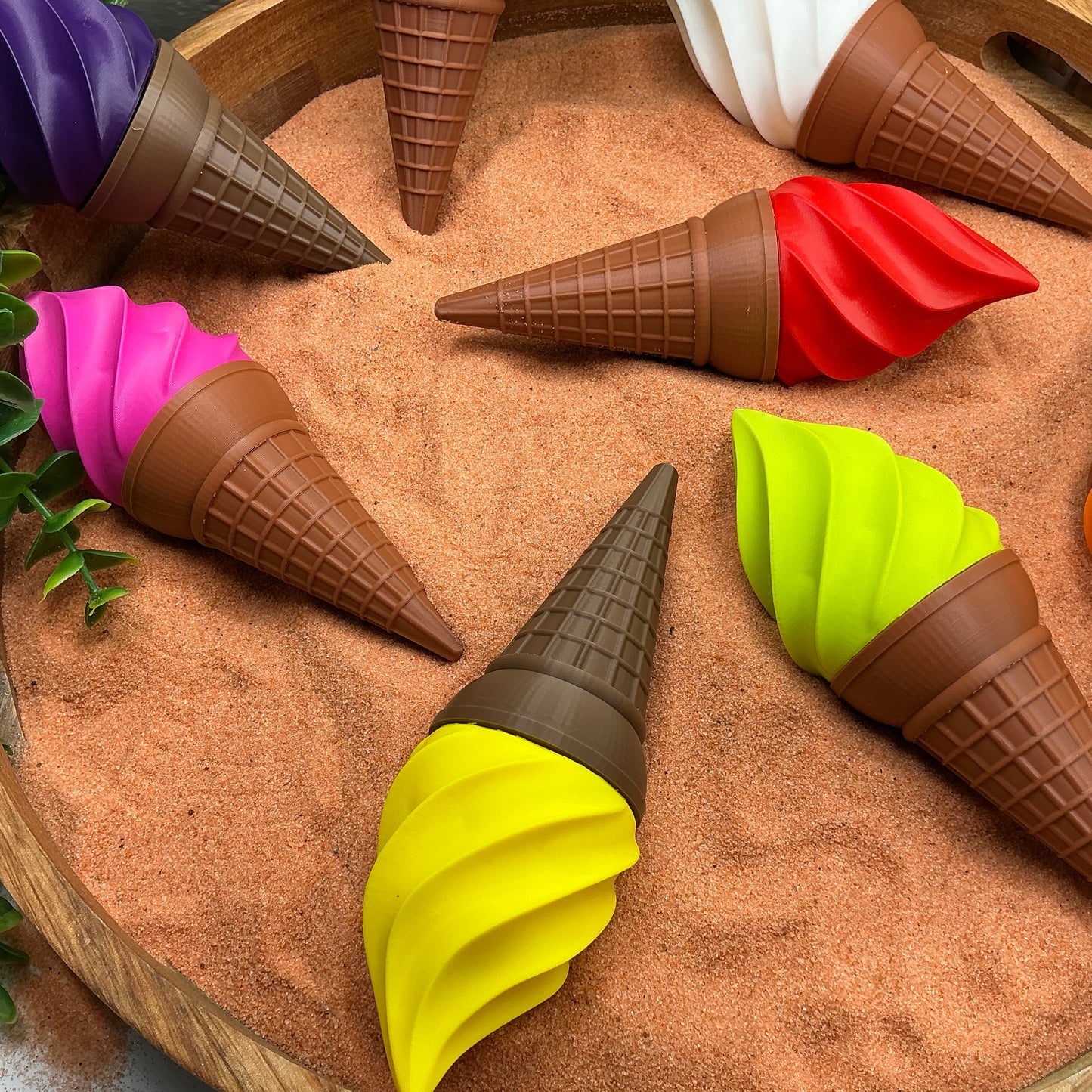 Ice Cream Scoops & Cones Twist Action Role Play Kitchen Food bubblegum,Lime & colourful toppings
