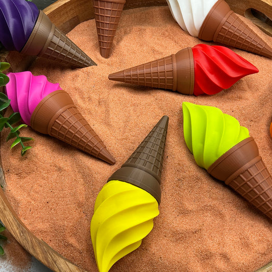 Ice Cream Scoops & Cones Twist Action Role Play Kitchen Food bubblegum,Lime & colourful toppings
