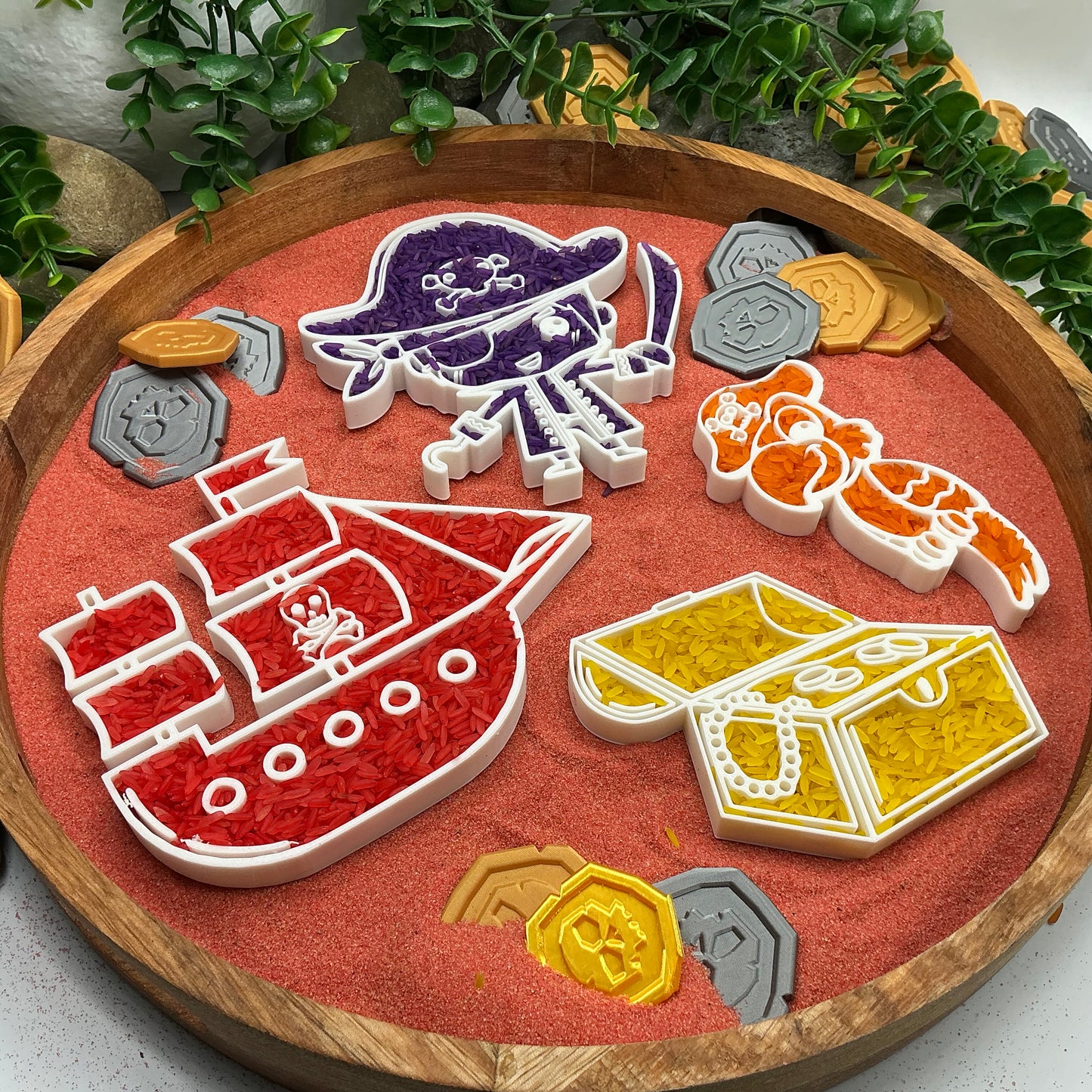 3D-printed pirates play sensory filling tray, 4-piece treasure-themed set for sand and rice tuff trays - view 13 of 13