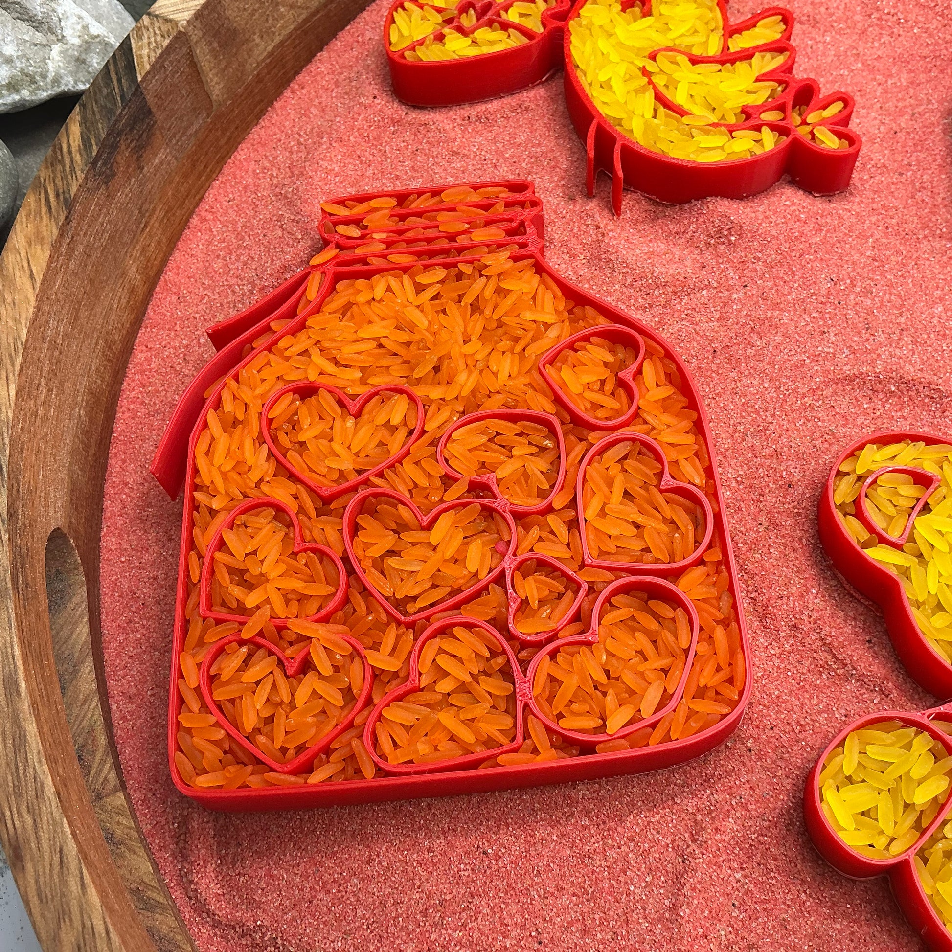 3D-printed love fill shapes sensory filling tray, 5-piece heart-themed set for sand and rice tuff trays - view 9 of 13