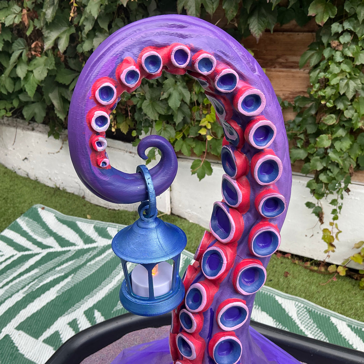 Octopus Tentacle Lantern Stand - Hand Painted 3D Printed Ocean Home Decor, One of a Kind
