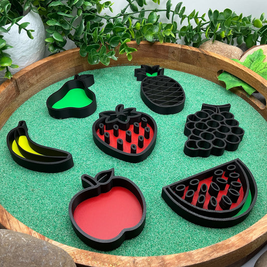 Fruit fill shapes play fruit sensory filling trays 7 piece set tuff tray