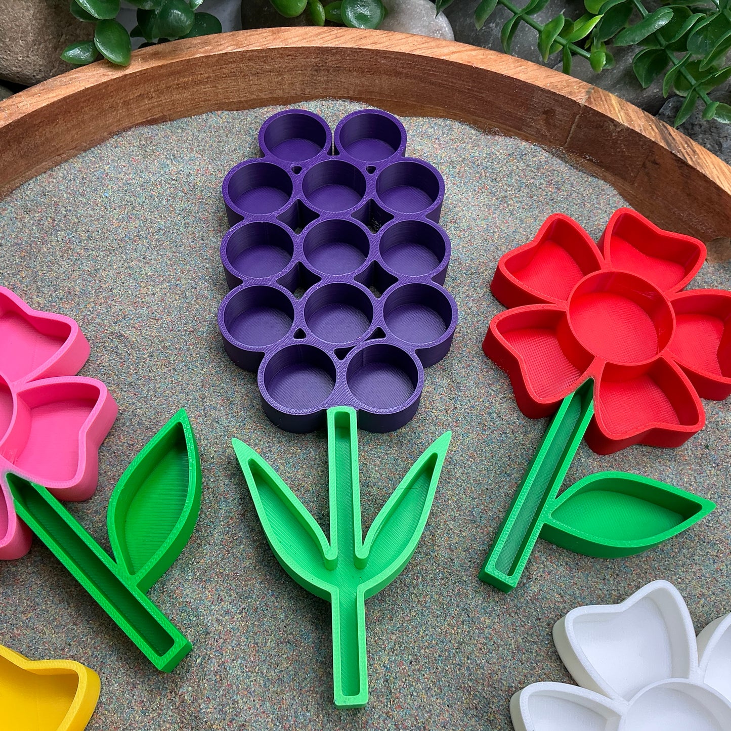 3D-printed flower fill shapes sensory filling tray, 5-piece spring set for sand and rice tuff trays - view 2 of 15
