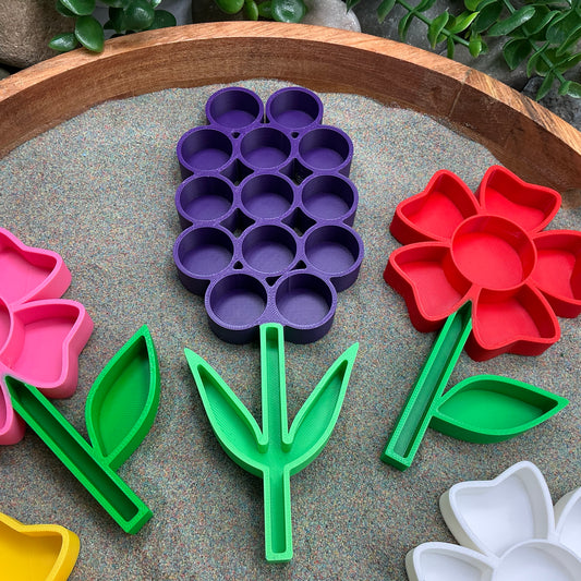 3D-printed flower fill shapes sensory filling tray, 5-piece spring set for sand and rice tuff trays - view 2 of 15