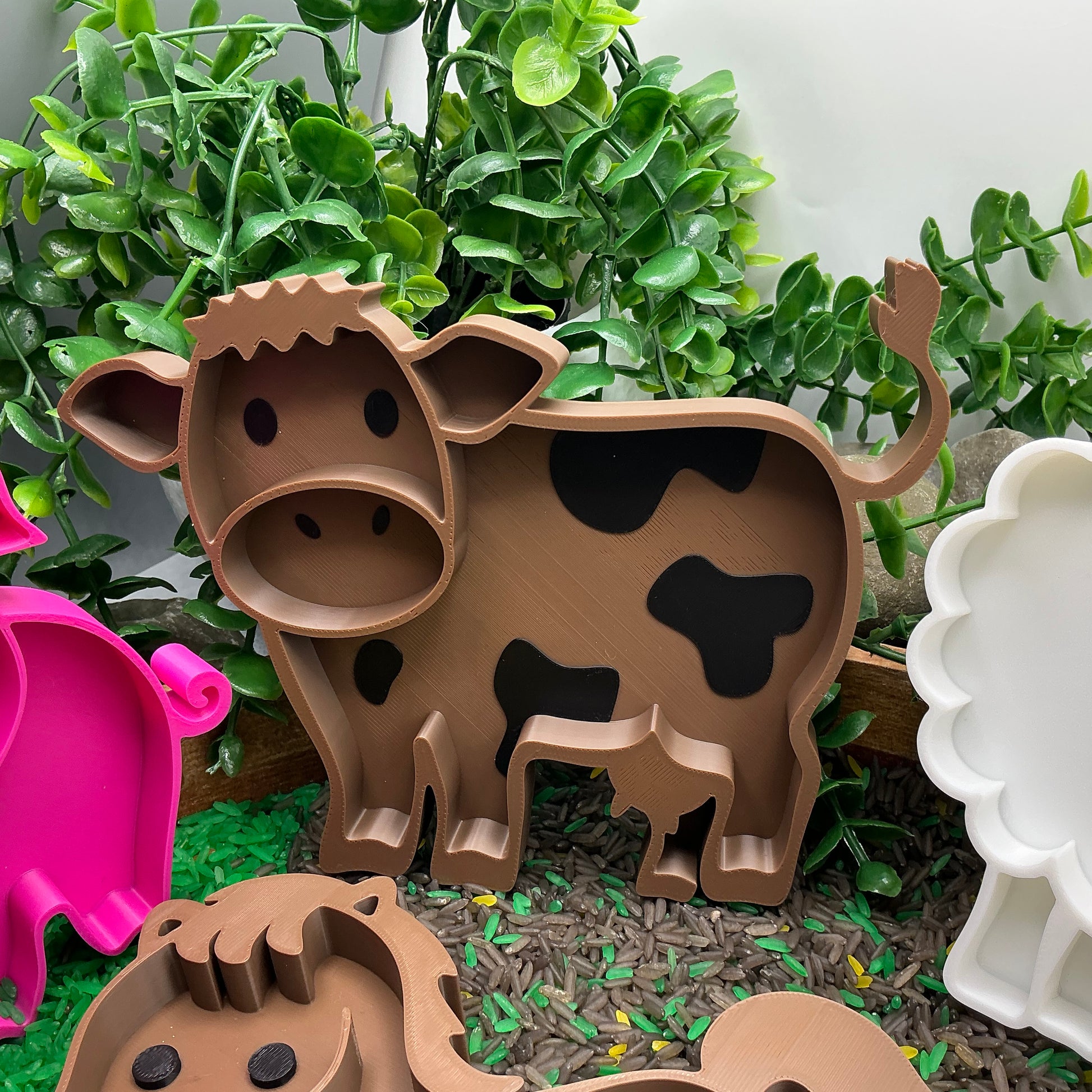 3D-printed farm animals sensory filling tray 6-piece set - pig, sheep, chick, chicken, cow and horse - view 4 of 15