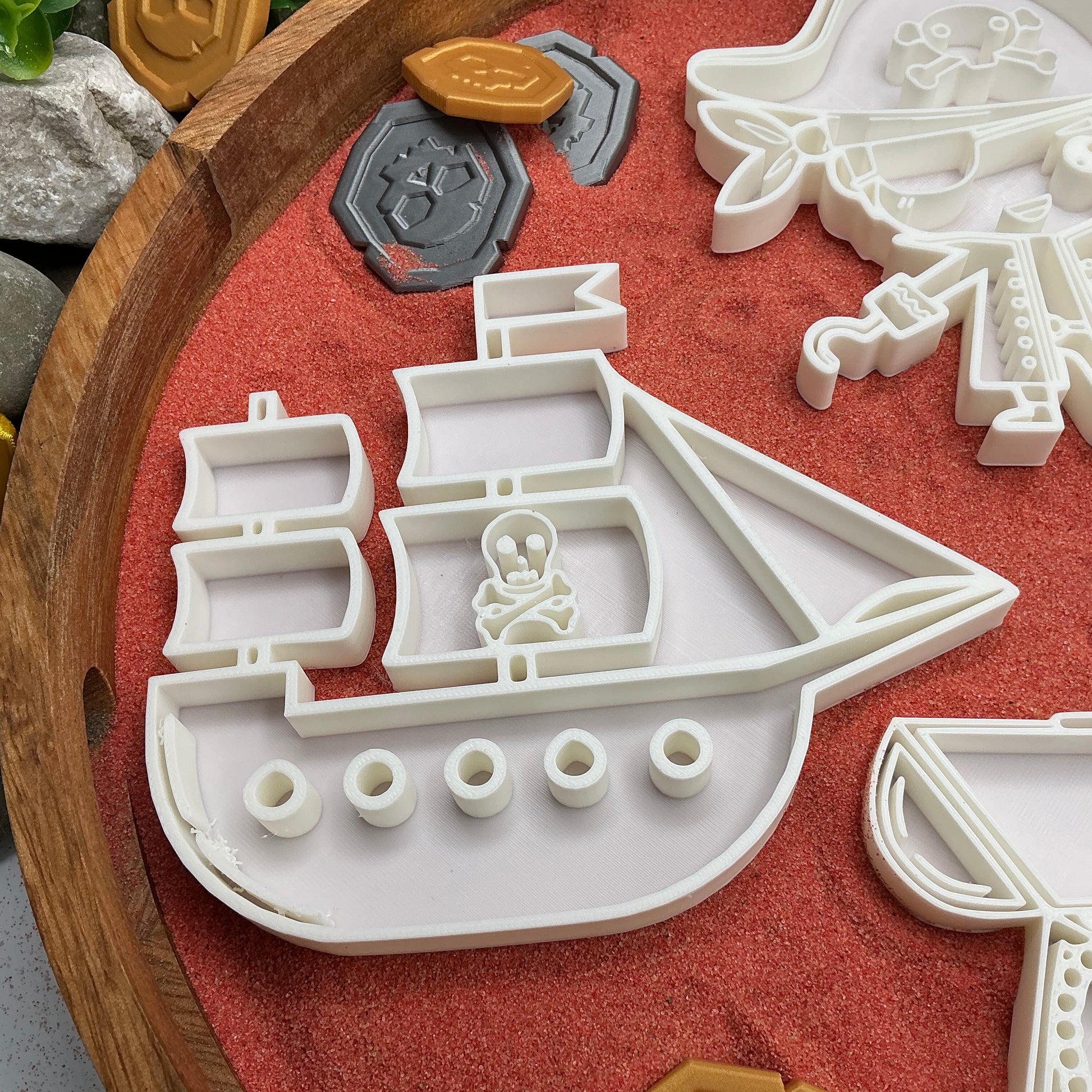 3D-printed pirates play sensory filling tray, 4-piece treasure-themed set for sand and rice tuff trays - view 3 of 13