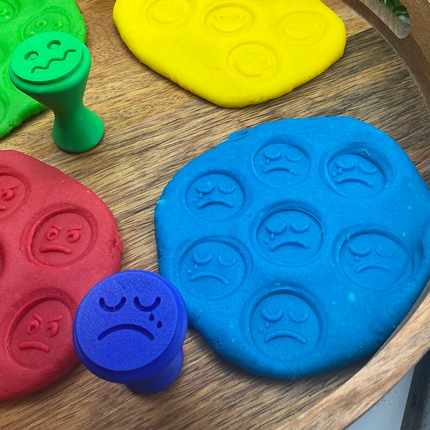 3D-printed emotion feeling stamps for play dough - 4 piece set with happy, sad, angry and scared faces - view 7 of 10
