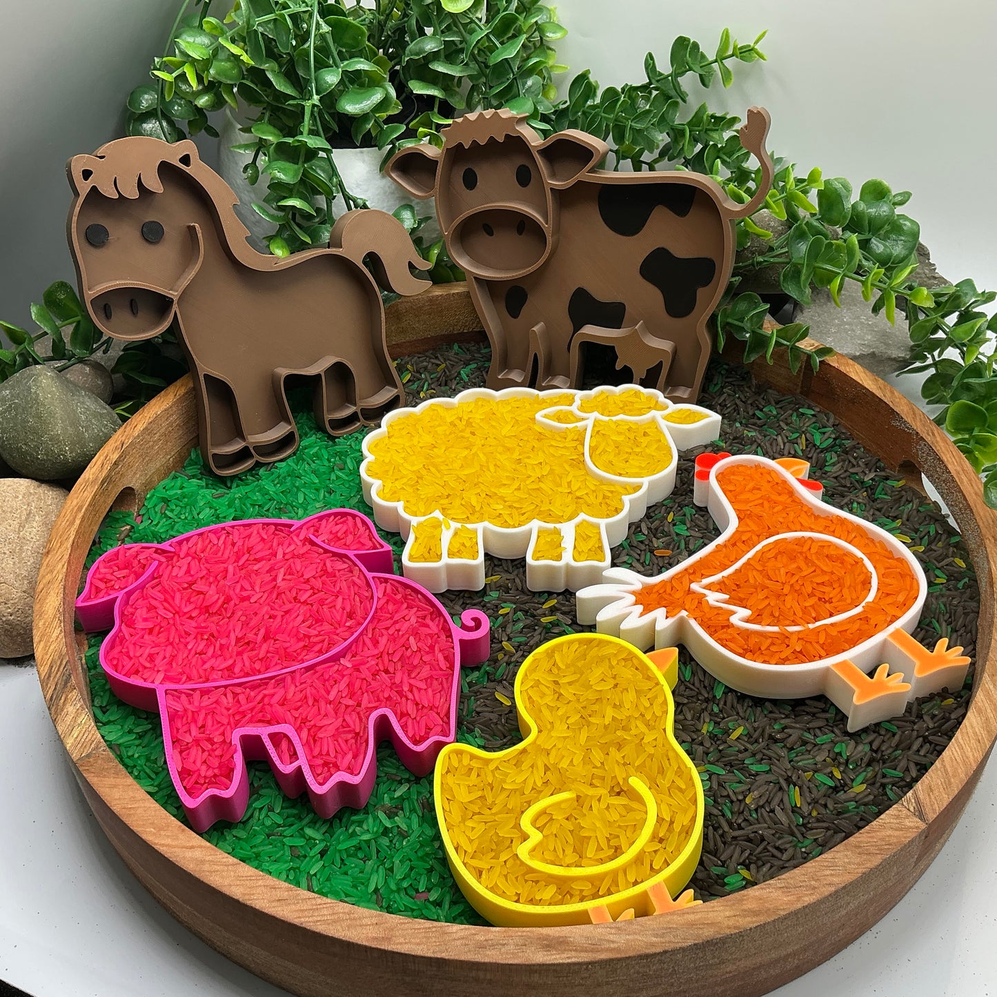 3D-printed farm animals sensory filling tray 6-piece set - pig, sheep, chick, chicken, cow and horse - view 7 of 15