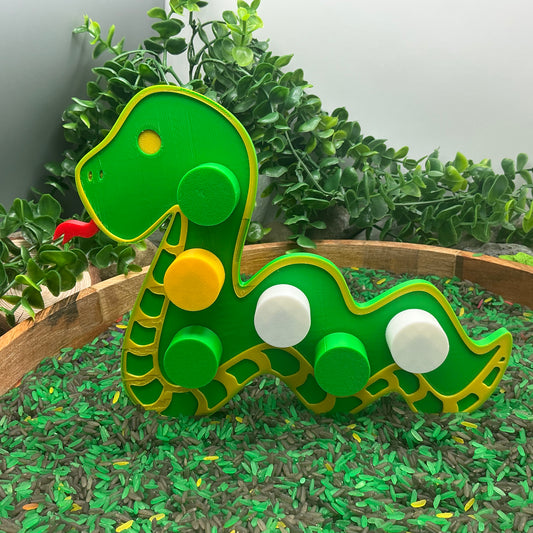 3D-printed snake thread peg board sensory toy with screw-on nuts - fine motor and pre-writing skill builder - view 1 of 5