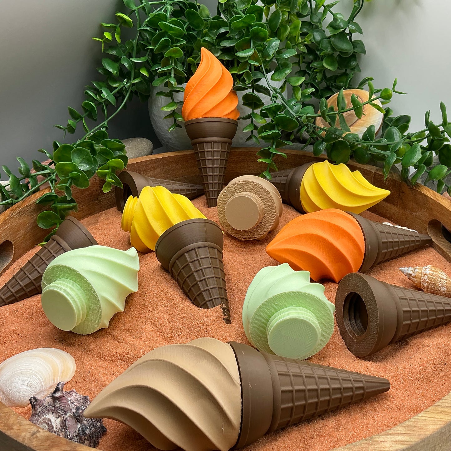 Ice Cream Scoops & Cones Twist Action Role Play Kitchen Food chocolate,Mint,Lemon& Orange toppings