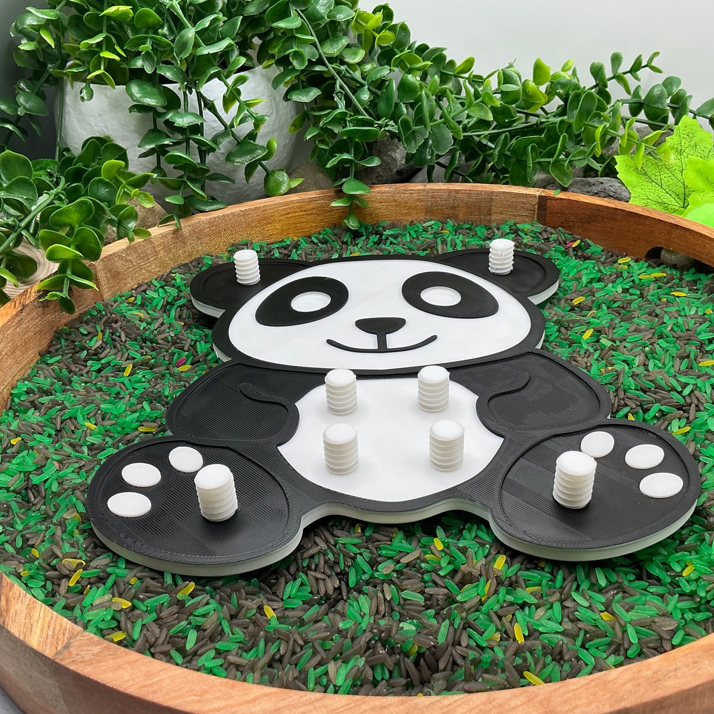 3D-printed panda thread peg board sensory toy with screw-on nuts - fine motor and pre-writing skill builder - view 7 of 8