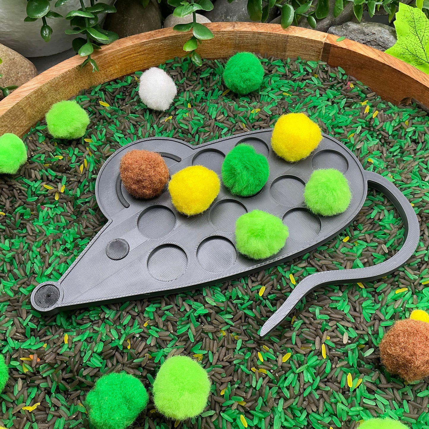 3D-printed animal shape board sensory set, 4 pieces - rabbit, mouse, swan and tree for pom-pom play - view 9 of 13